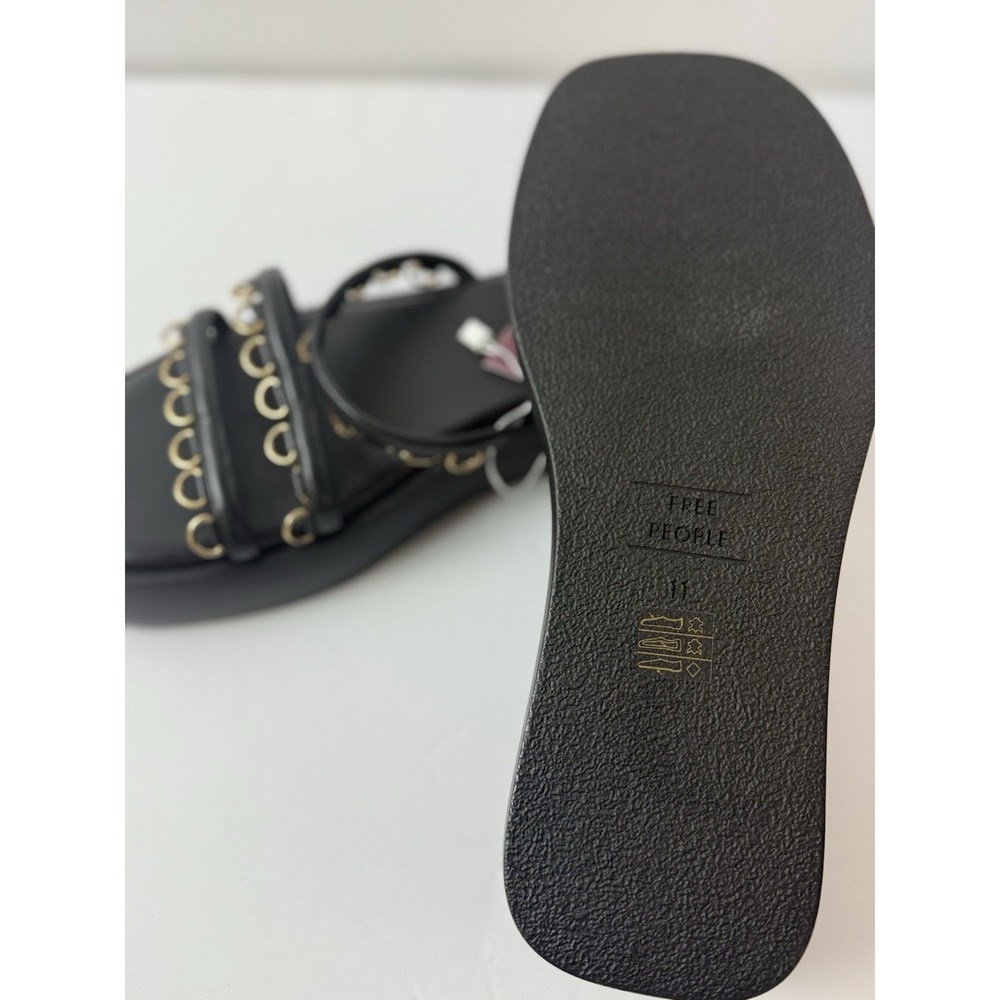 Free People Midas Touch Slides Sandals Black Leather Chunky‎ Studded Sz 11 - Picture 5 of 7